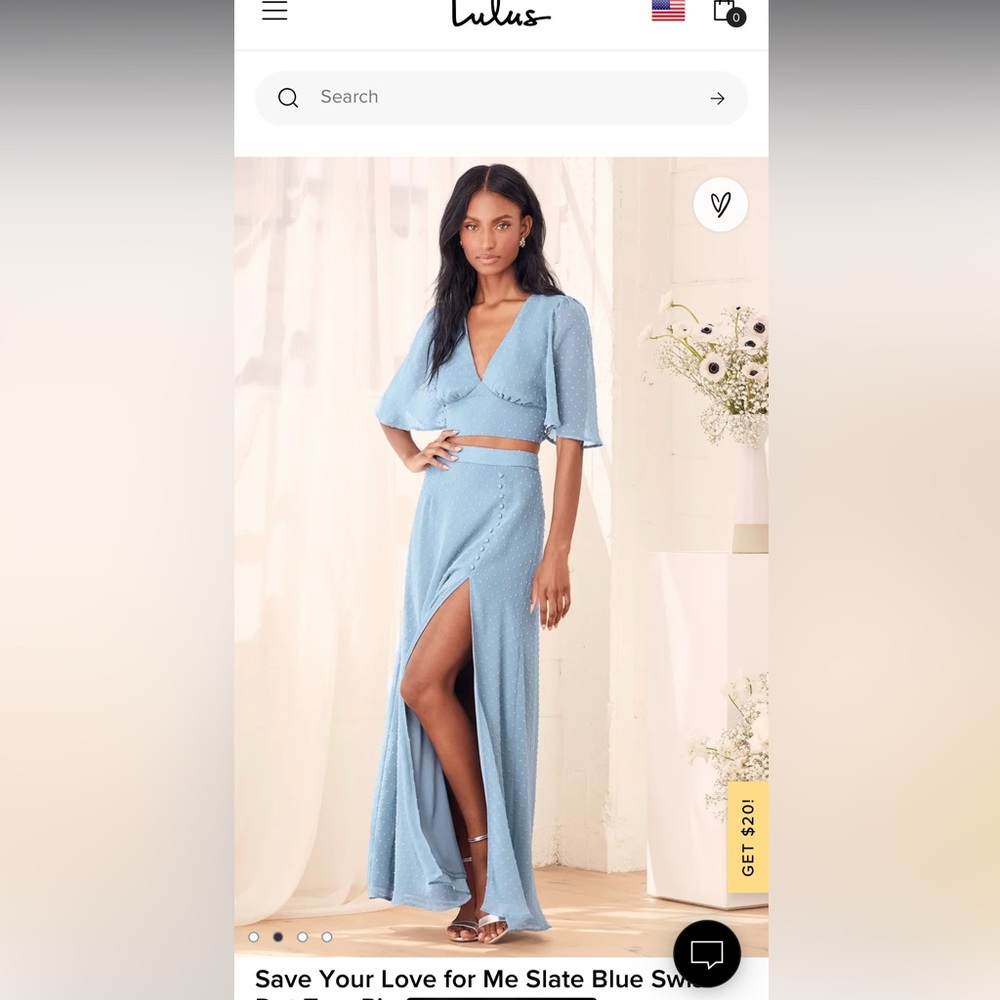 Lulu’s “save your love for me” two piece blue maxi dress (size small)